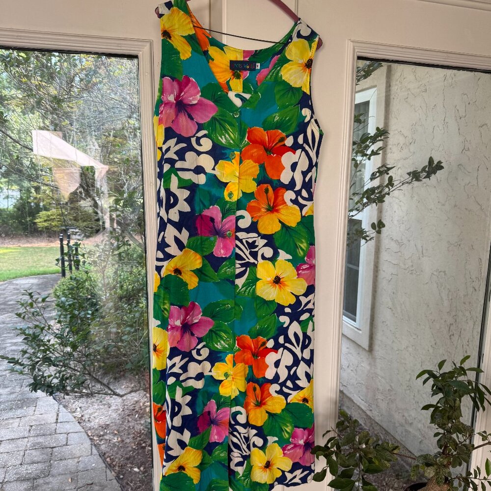Jams World Long Dress Floral Button Front w/ Pockets